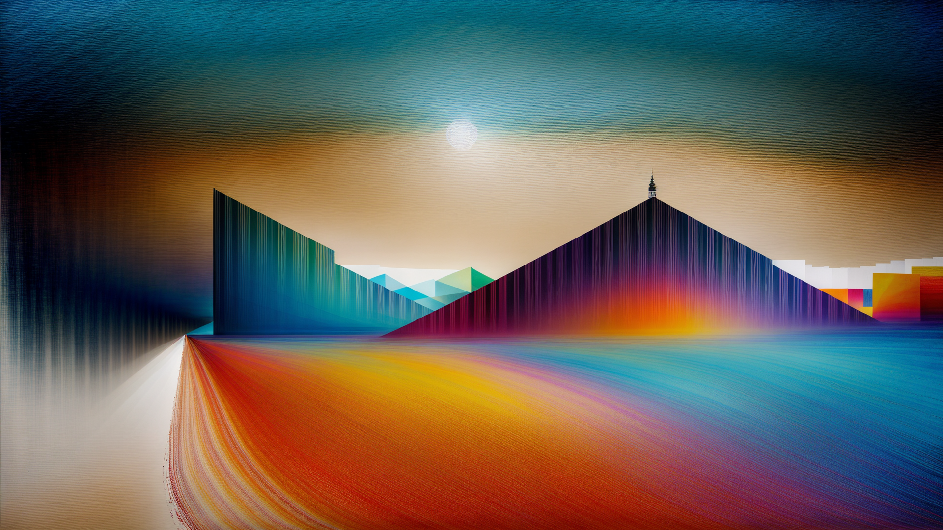 AI generated wallpaper featuring mountains, landscape, sunset