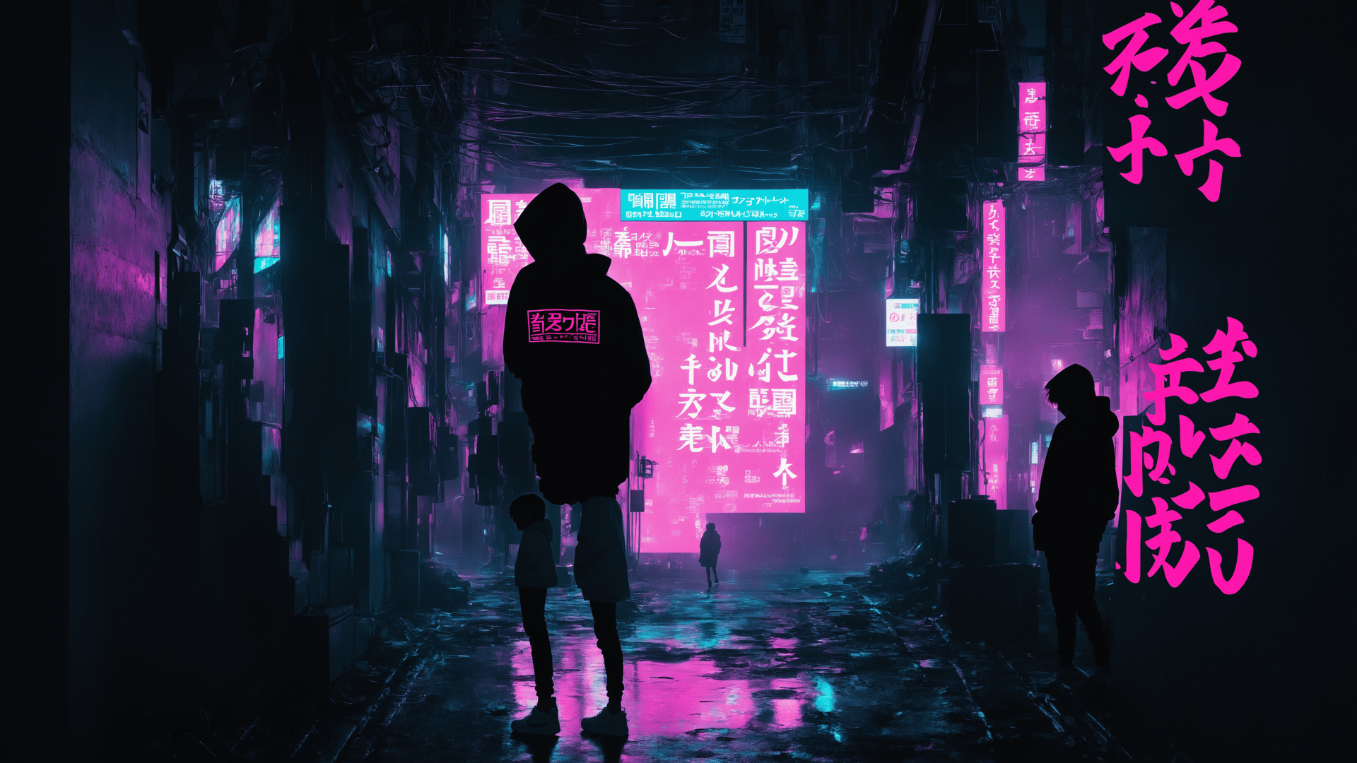 AI generated wallpaper featuring person, child, silhouette