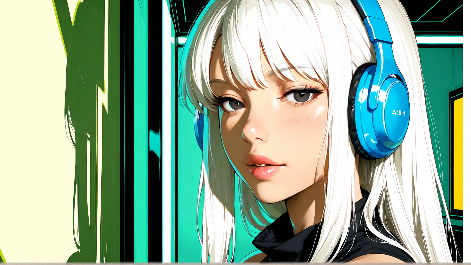 AI generated wallpaper featuring girl, headphones, hair