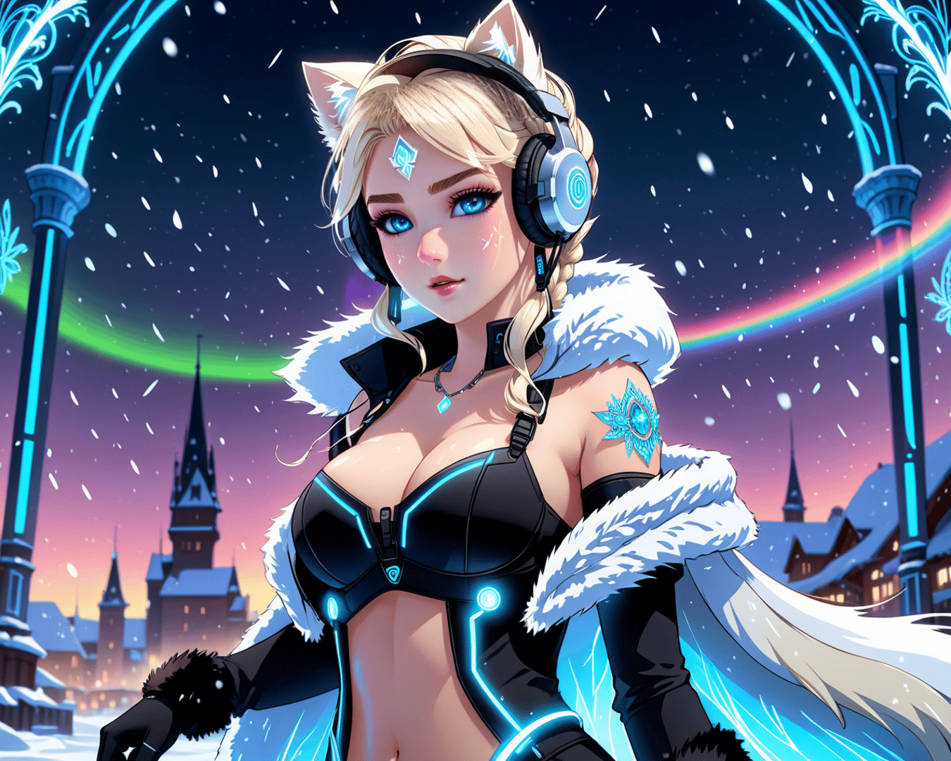 AI generated wallpaper featuring femboy, fox ears, headphones