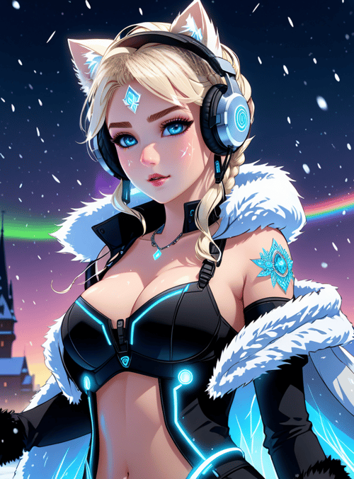 femboy, fox ears, headphones