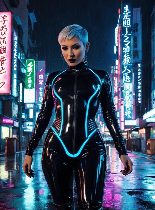 cyborg, woman, neon