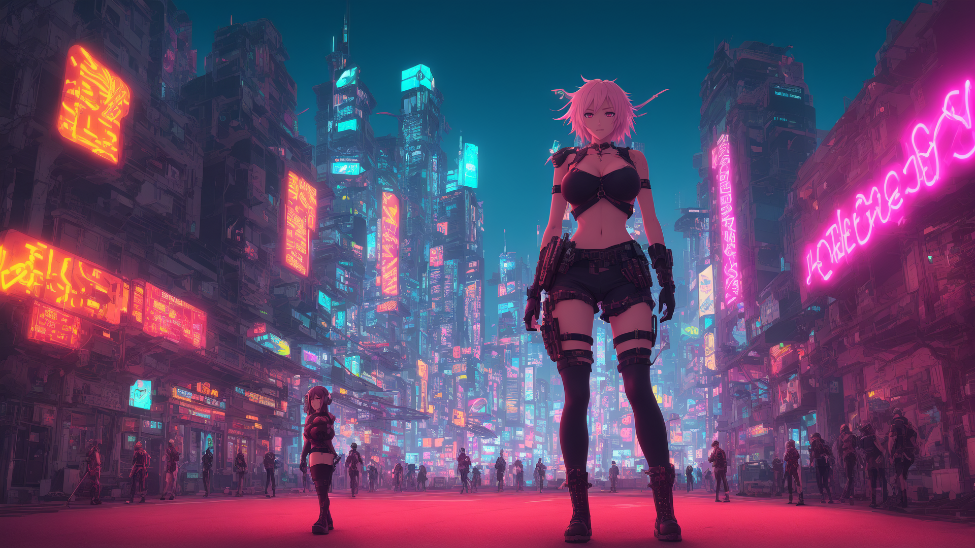 AI generated wallpaper featuring cyberpunk, woman, city