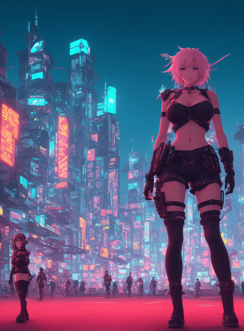 cyberpunk, woman, city