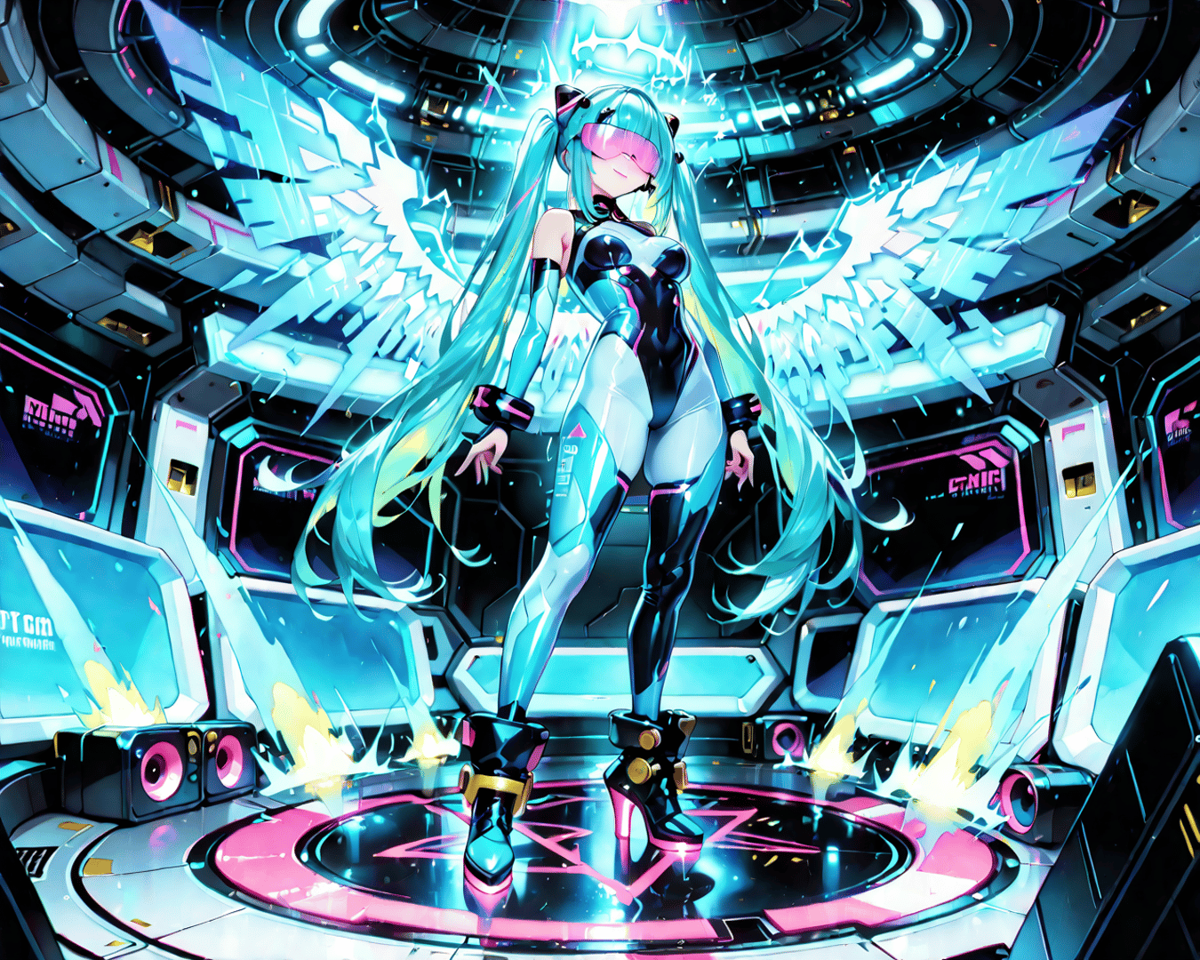 AI generated wallpaper featuring cyberpunk girl, anime character, virtual idol