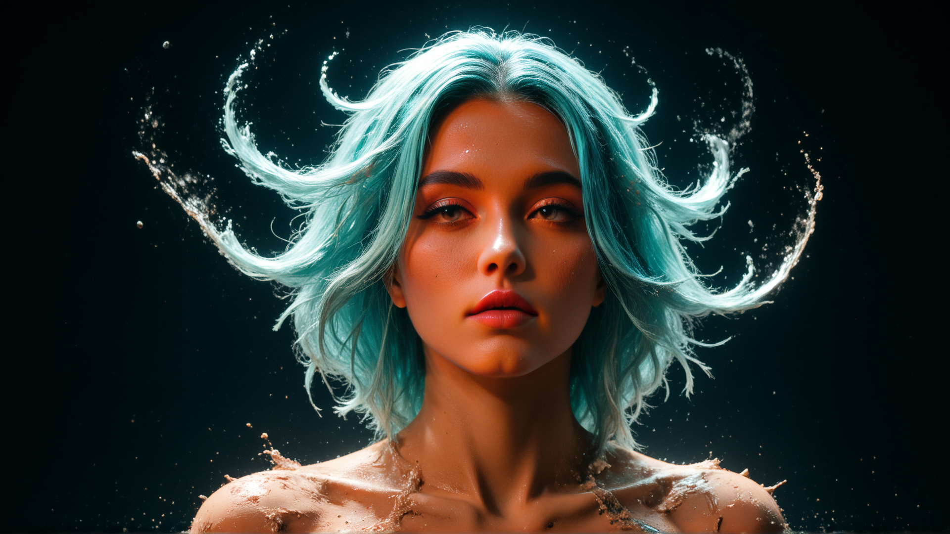 AI generated wallpaper featuring woman, hair, shoulders