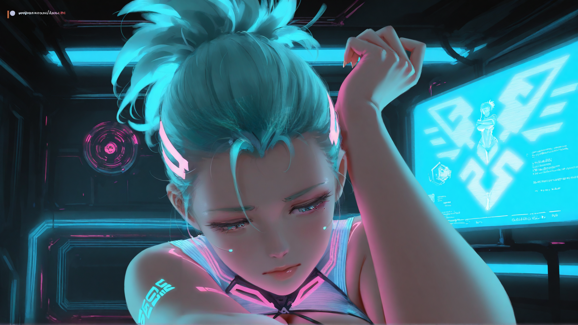 AI generated wallpaper featuring cyberpunk, anime, woman