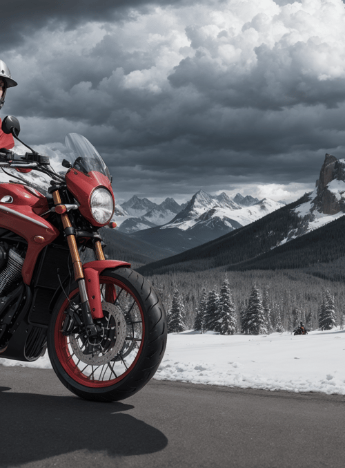 motorcyclist, motorcycle, mountains