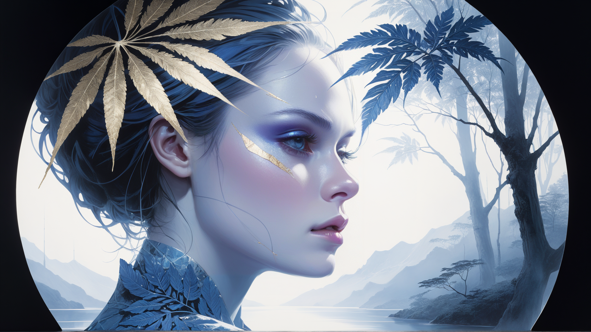 AI generated wallpaper featuring woman, marijuana, nature
