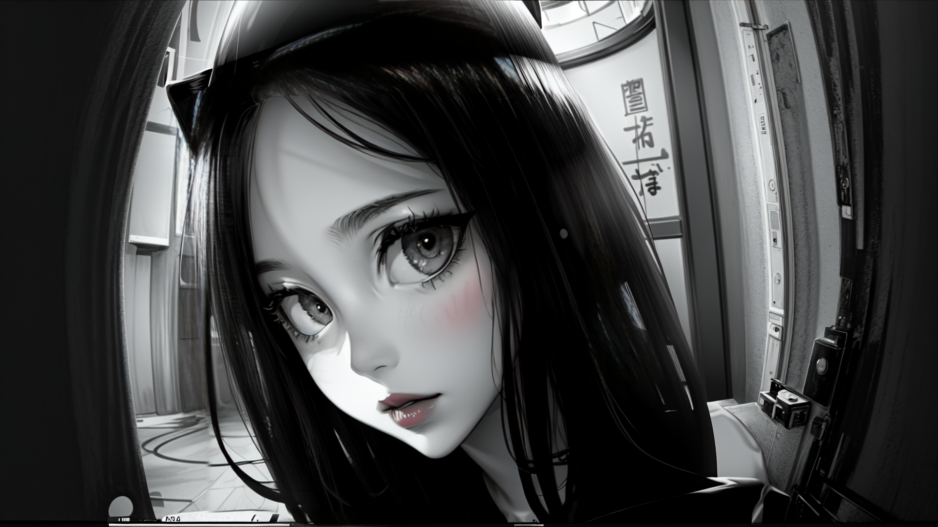 AI generated wallpaper featuring woman, anime, train