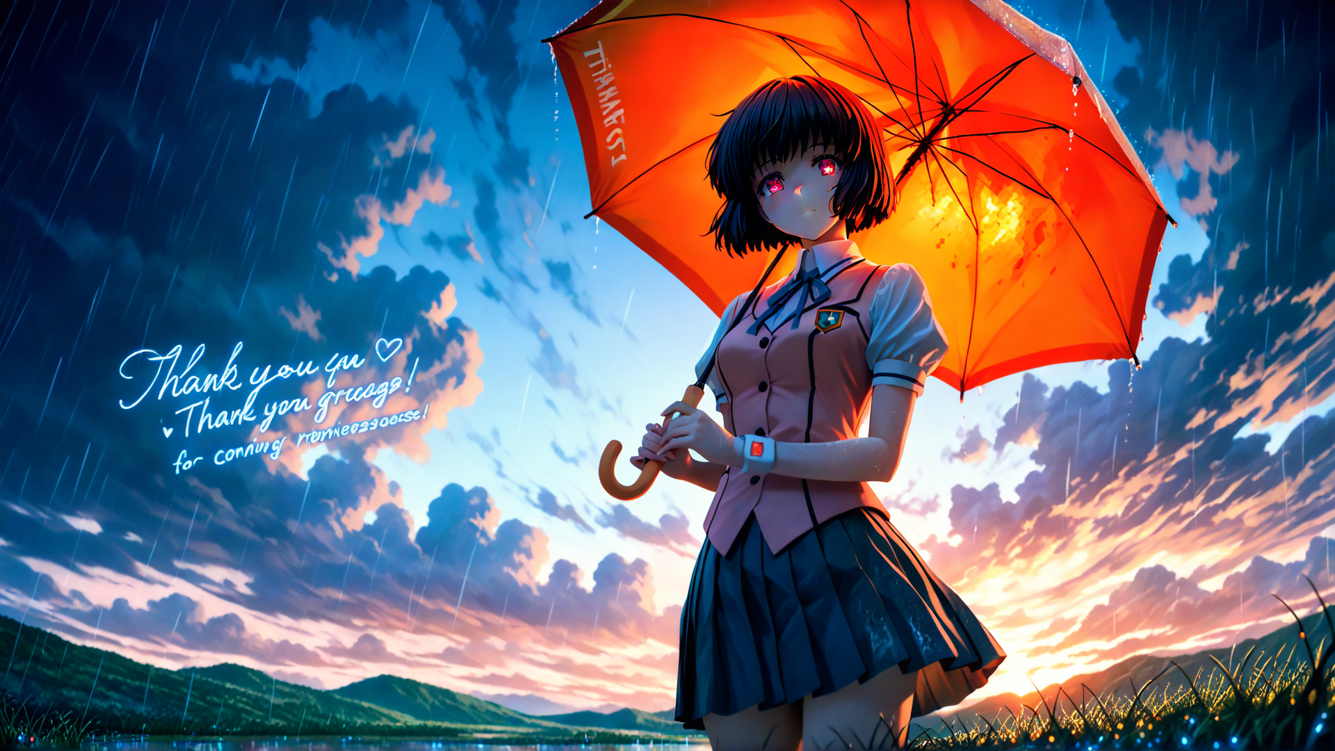 AI generated wallpaper featuring girl, umbrella, school uniform