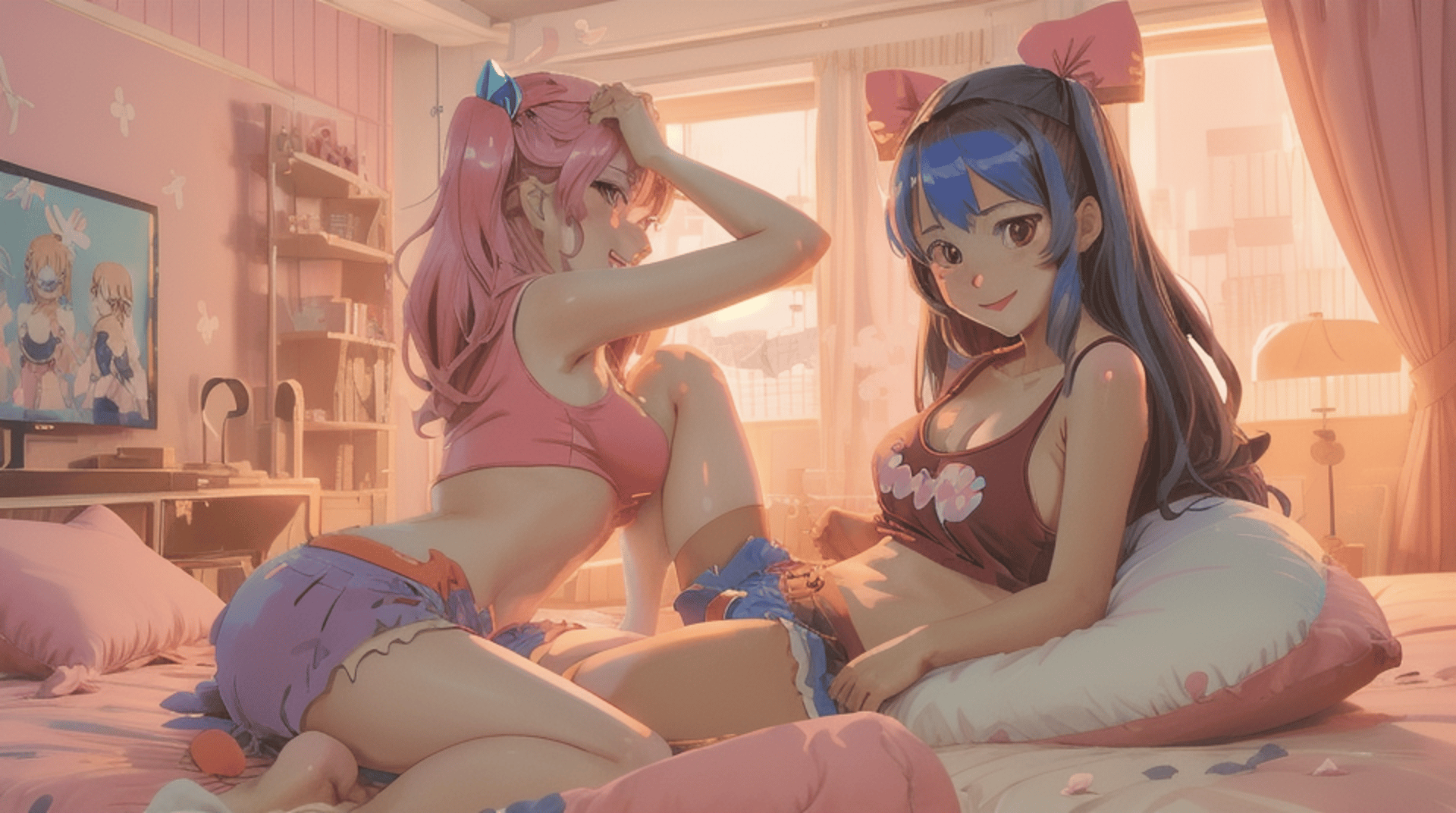 AI generated wallpaper featuring girls, anime, characters