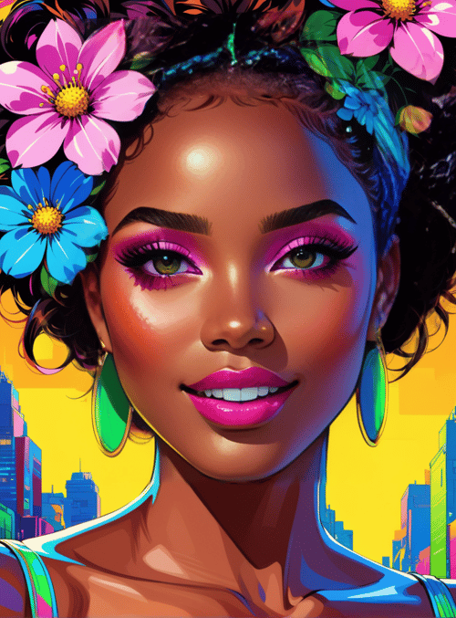 woman, cityscape, flowers