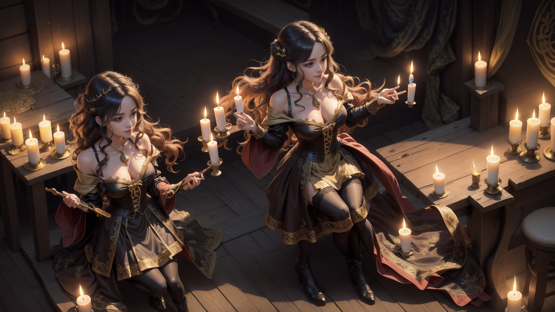 AI generated wallpaper featuring women, candles, armor