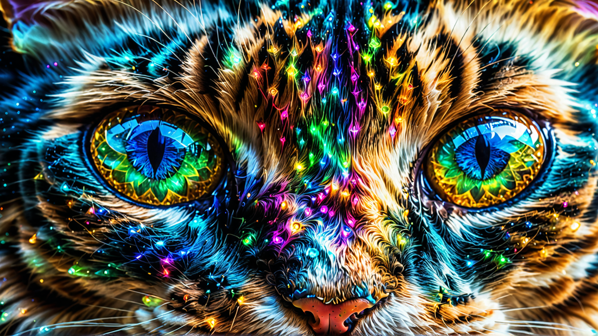 AI generated wallpaper featuring cat, neon, glow