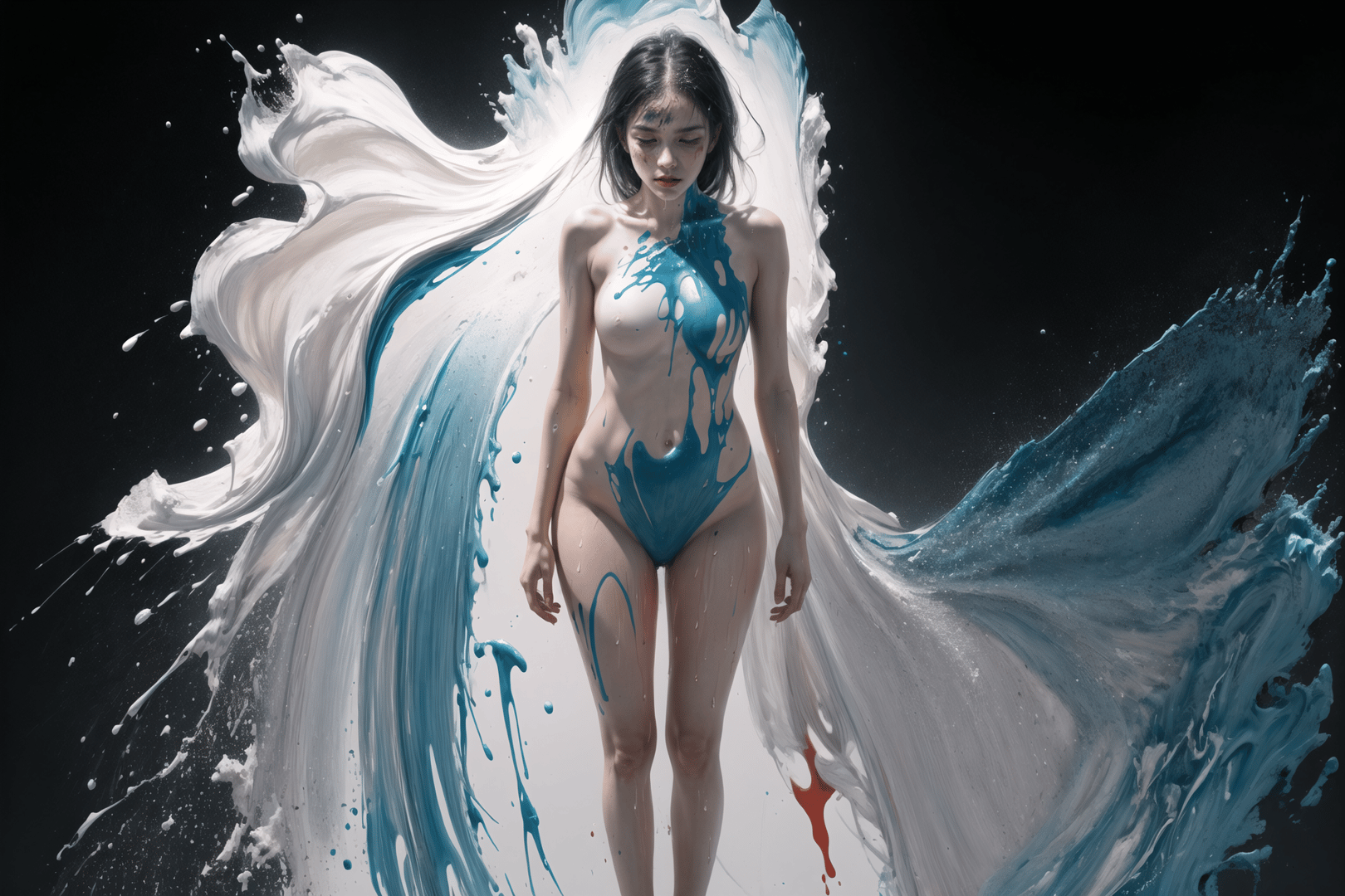 AI generated wallpaper featuring woman, paint, splash