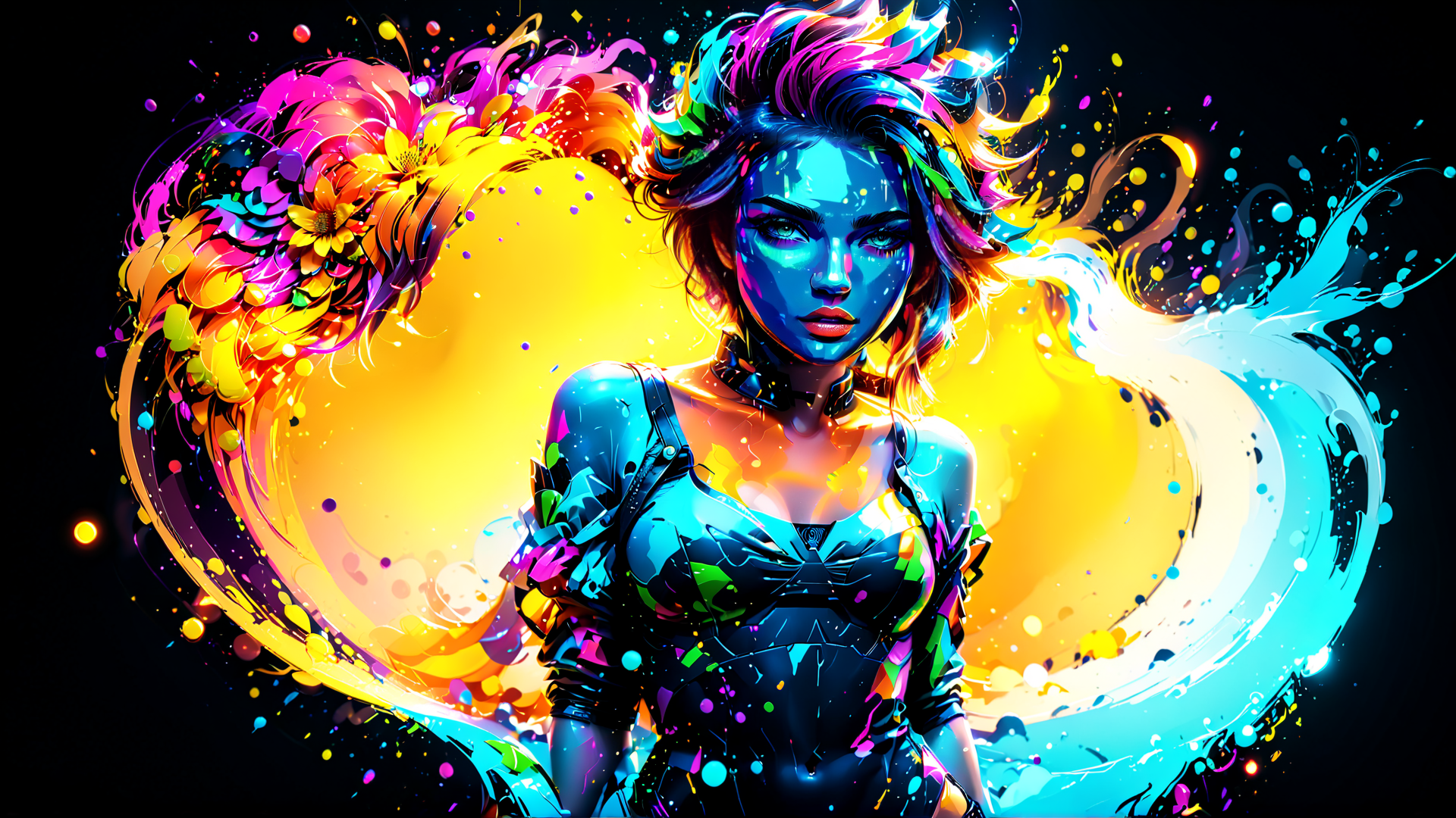 AI generated wallpaper featuring woman, art, flower