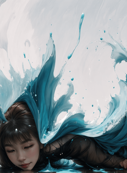 woman, water, splashes, waves, drops