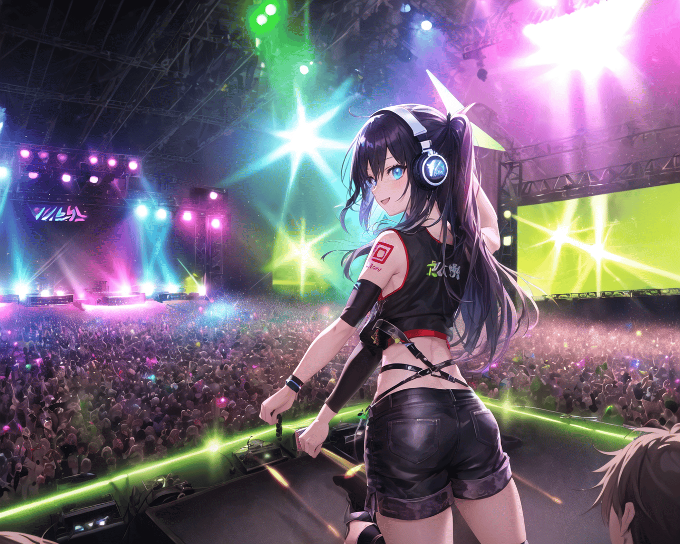 AI generated wallpaper featuring anime girl, concert, stage
