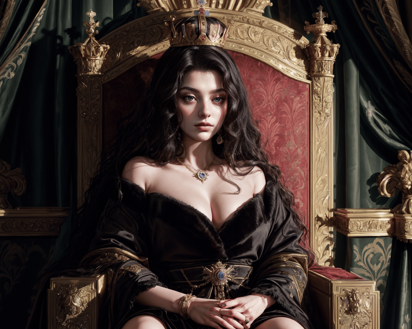 AI generated wallpaper featuring queen, woman, throne