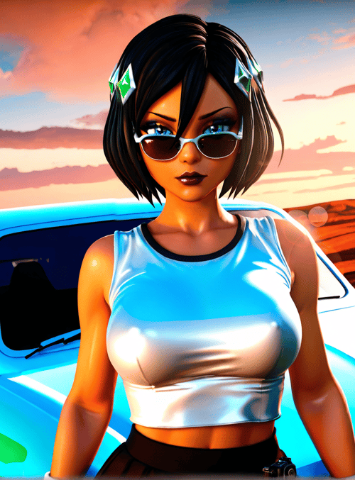 woman, car, desert, sunset