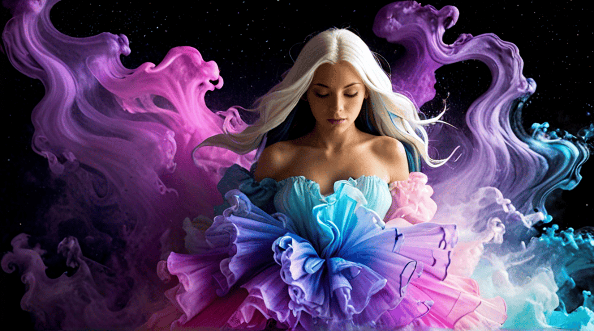 AI generated wallpaper featuring woman, fashion, smoke