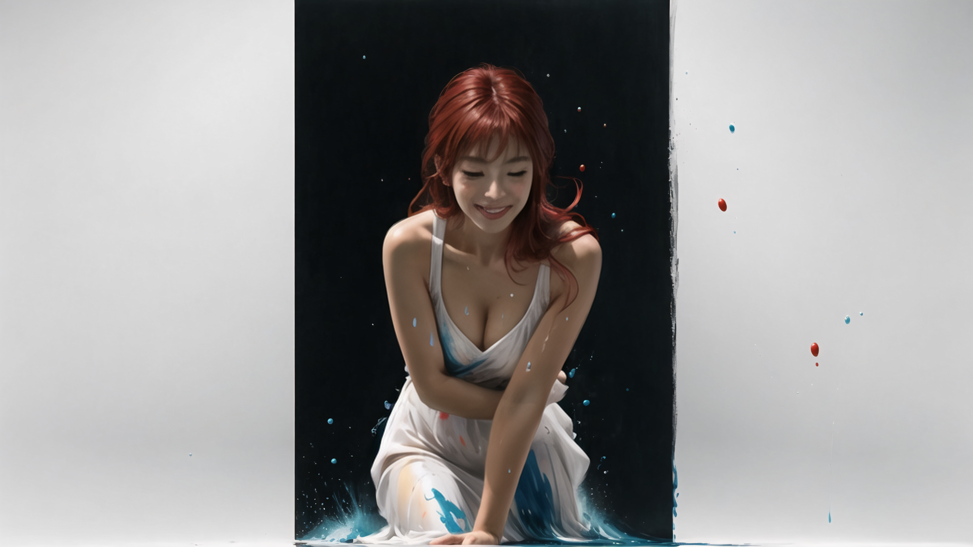 AI generated wallpaper featuring woman, painting, dripping