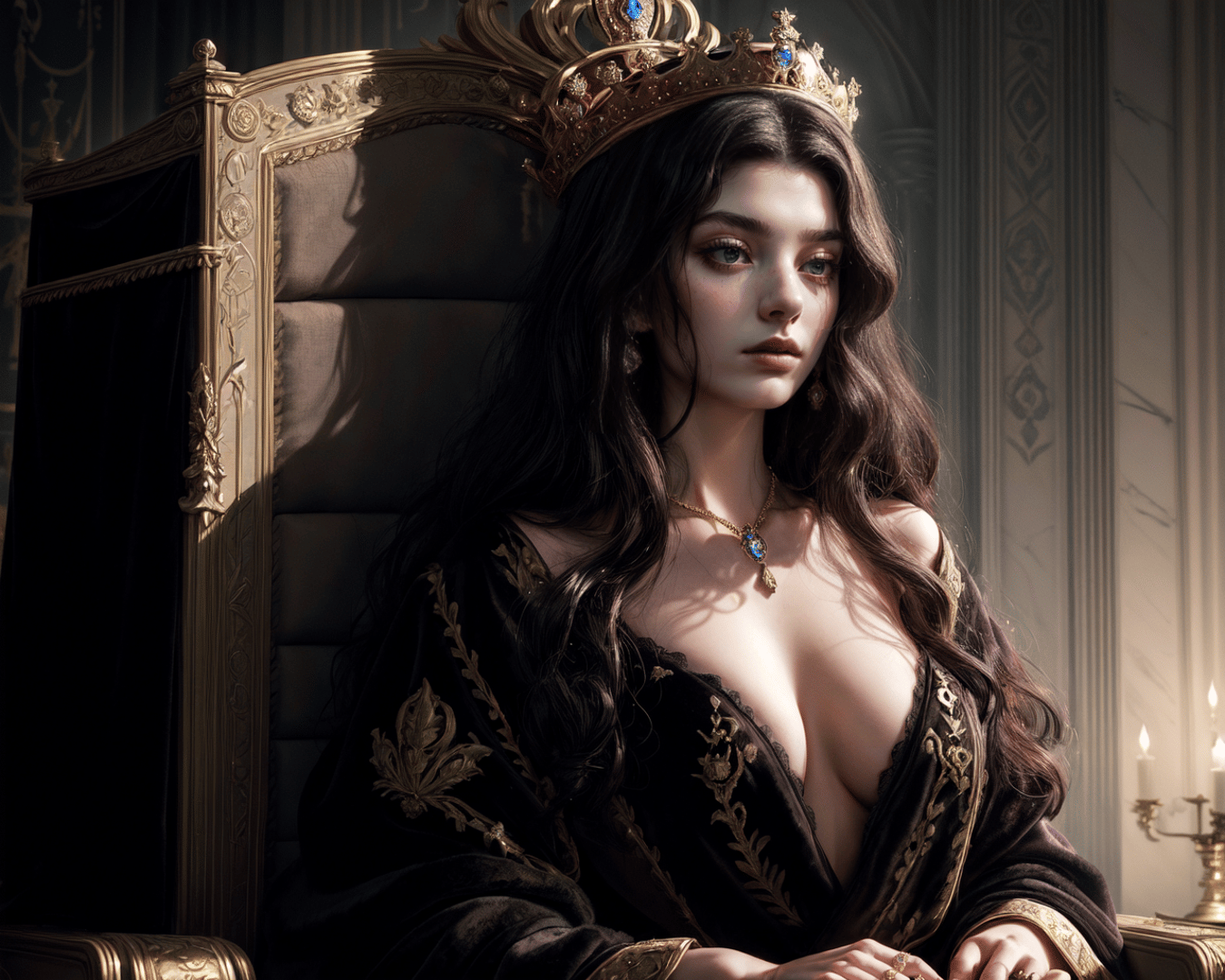 AI generated wallpaper featuring queen, crown, gown
