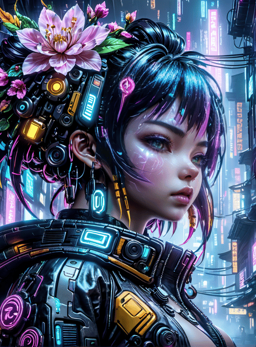 cyberpunk, woman, neon