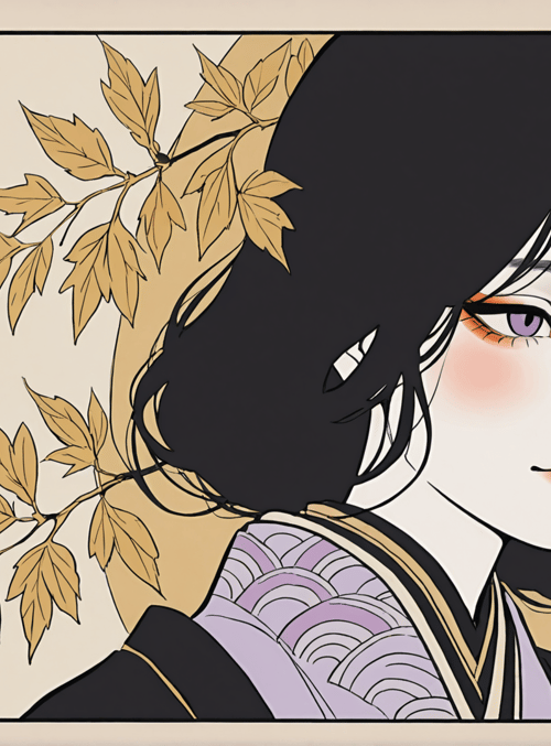 woman, kimono, leaves, background