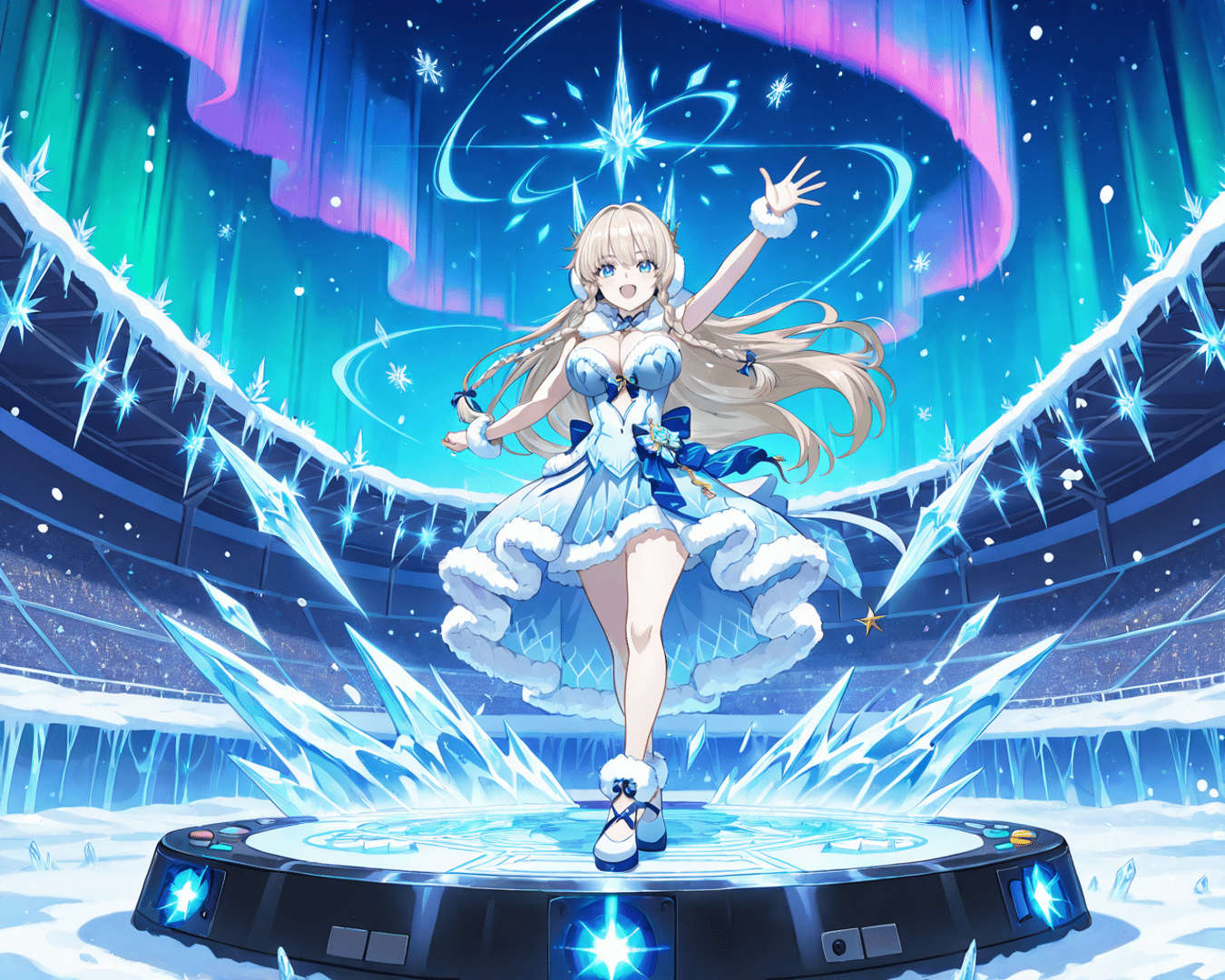 AI generated wallpaper featuring anime girl, frost, aurora