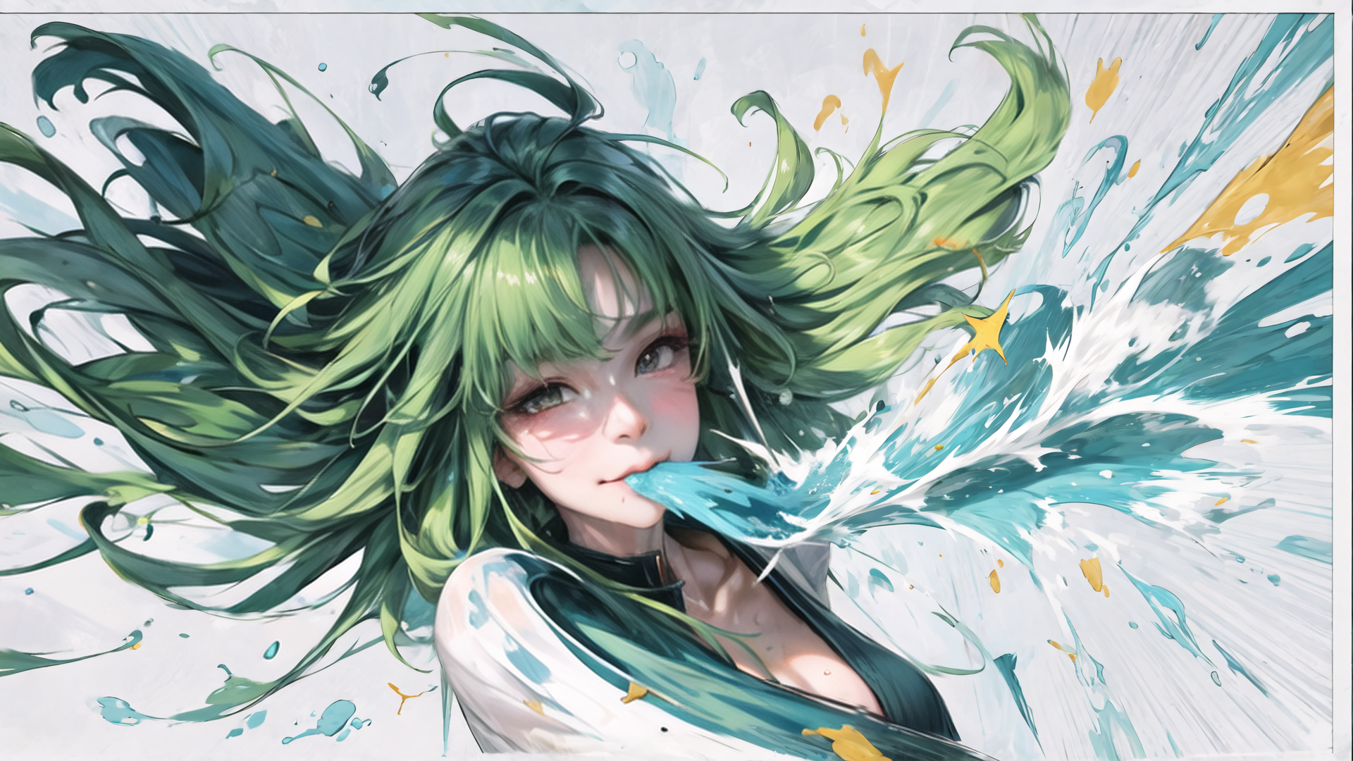 AI generated wallpaper featuring woman, hair, water