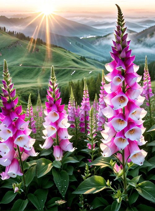 flowers, mountains, sunlight, meadow, hills, valley, clouds, greenery, wildflowers, landscape
