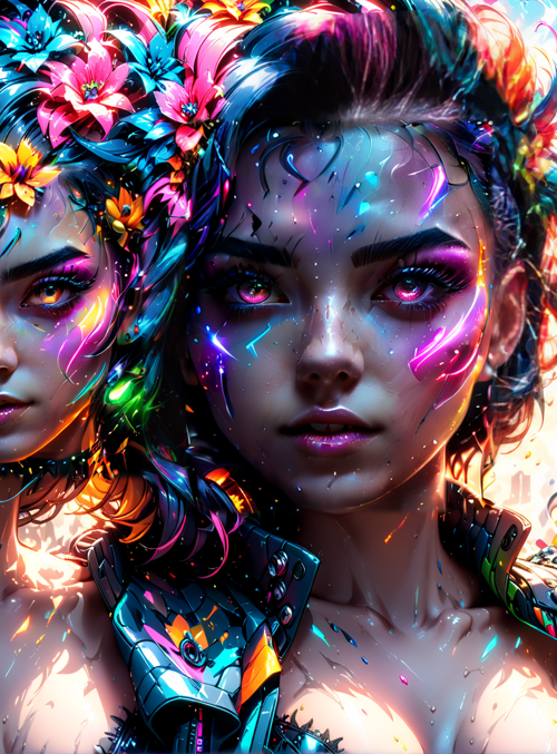 women, flowers, cyberpunk