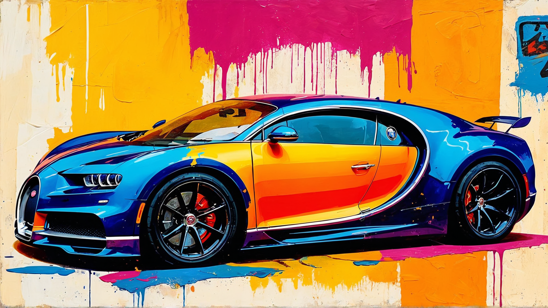 AI generated wallpaper featuring car, Bugatti, sports car, painting
