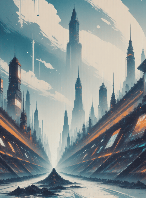 cityscape, skyscrapers, buildings, water, structures, digital screens, skyline, tower, futurism, neon