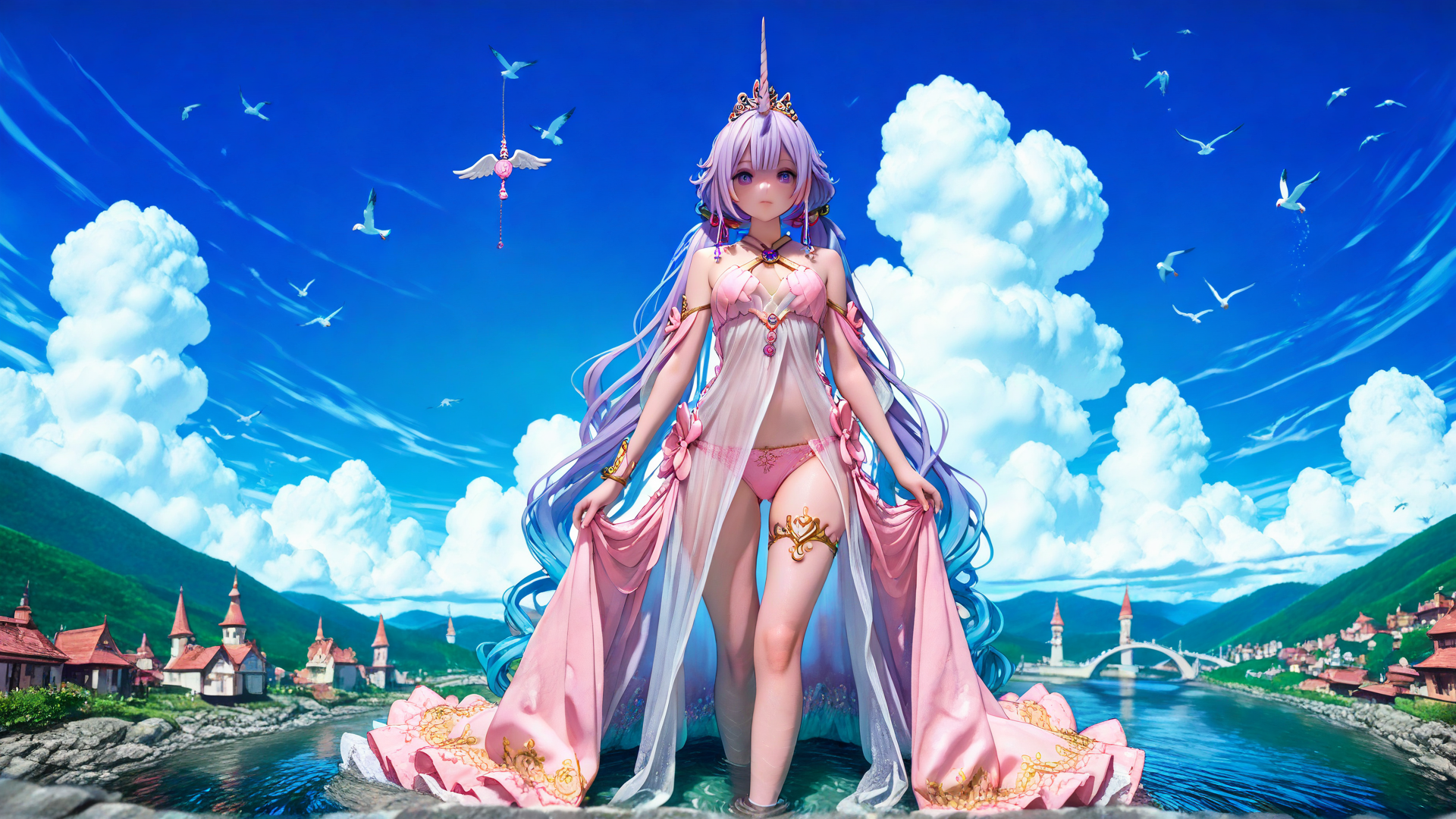 AI generated wallpaper featuring fairy, unicorn, princess