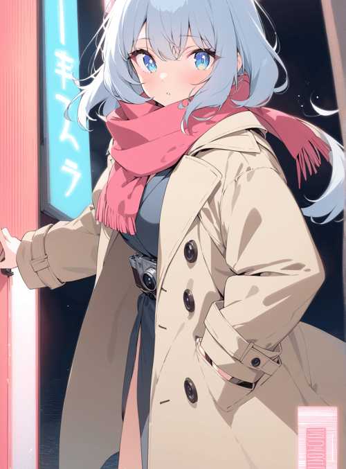 anime girl, camera, scarf