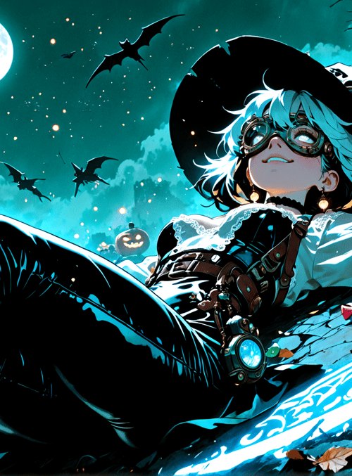 witch, pumpkin, bats, moon, candle, candy, forest, glasses, cape, candy
