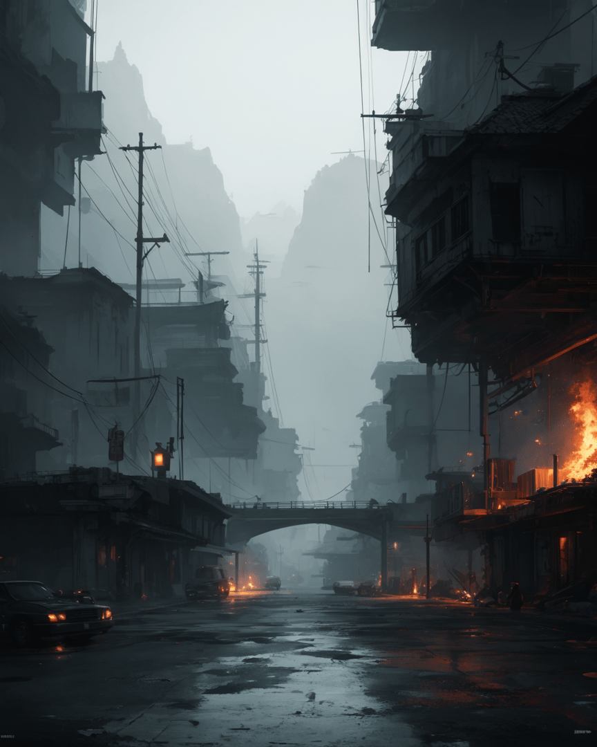AI generated wallpaper featuring city, street, buildings