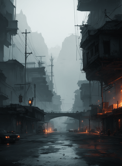 city, street, buildings