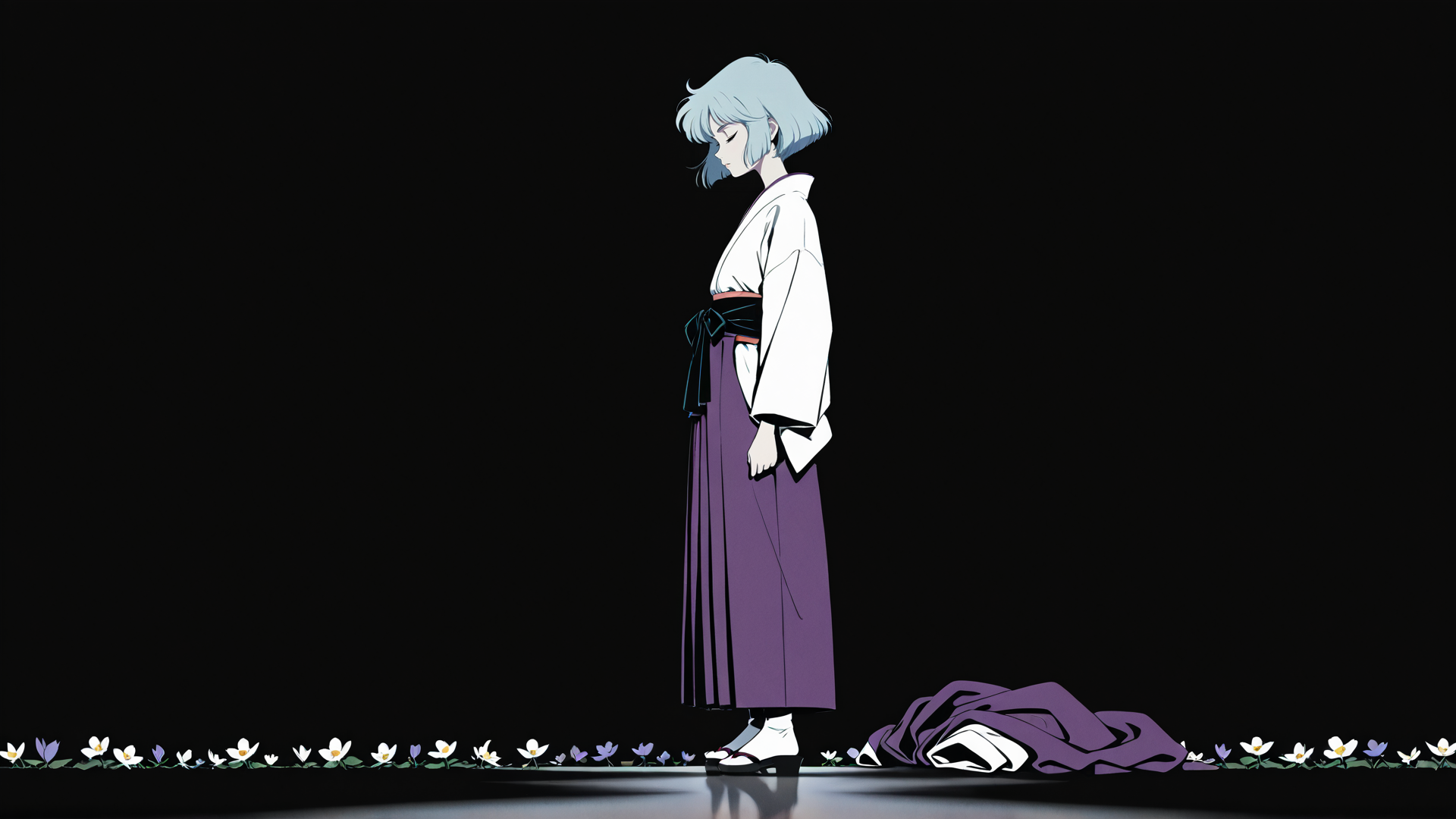 AI generated wallpaper featuring woman, kimono, flowers, fabric