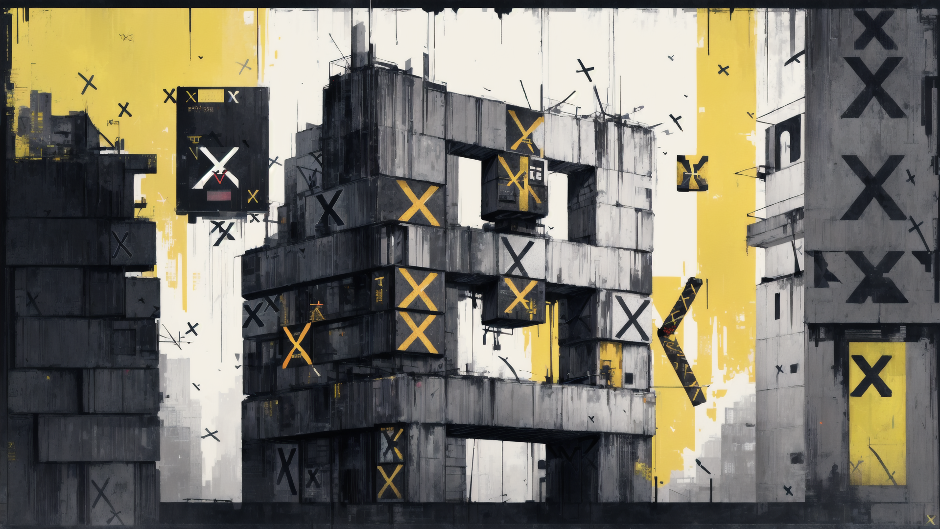 AI generated wallpaper featuring buildings, cityscape, x, concrete, structures