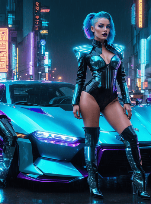 cyberpunk, woman, car