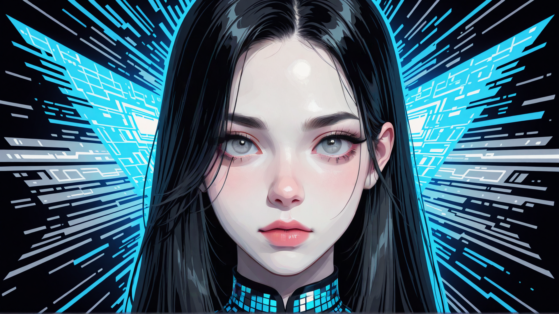 AI generated wallpaper featuring woman, digital, glasses, hair