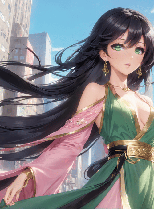 woman, anime, city