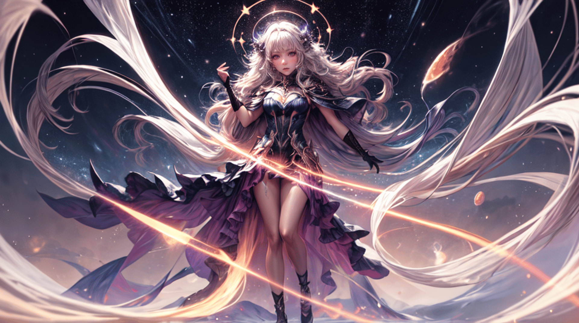 AI generated wallpaper featuring goddess, anime, space