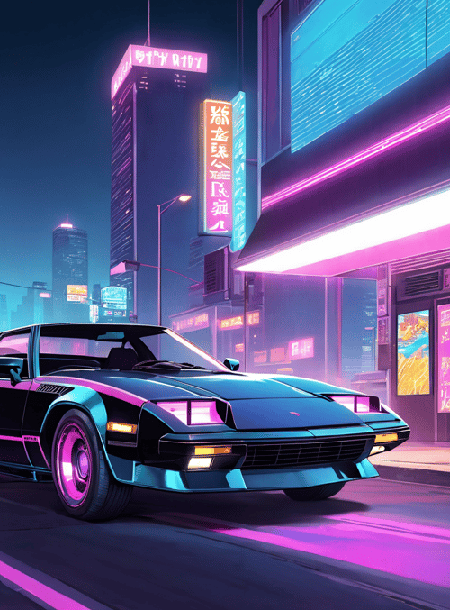 car, city, neon
