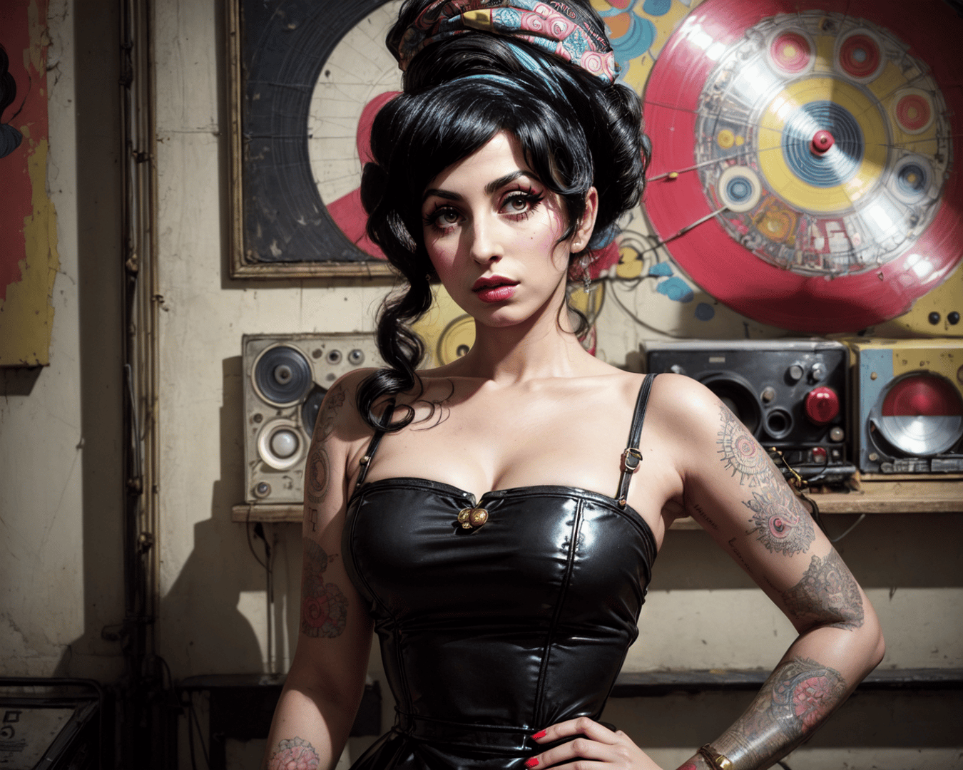 AI generated wallpaper featuring woman, tattoo, dress