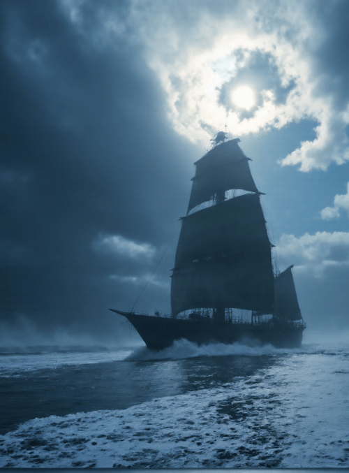 sailing ship, ocean, clouds